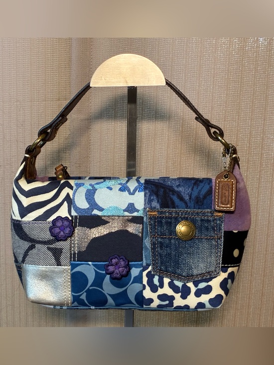 Coach Handbags - Coach Patchwork Denim and Blue Mixed-Print Shoulder Bag